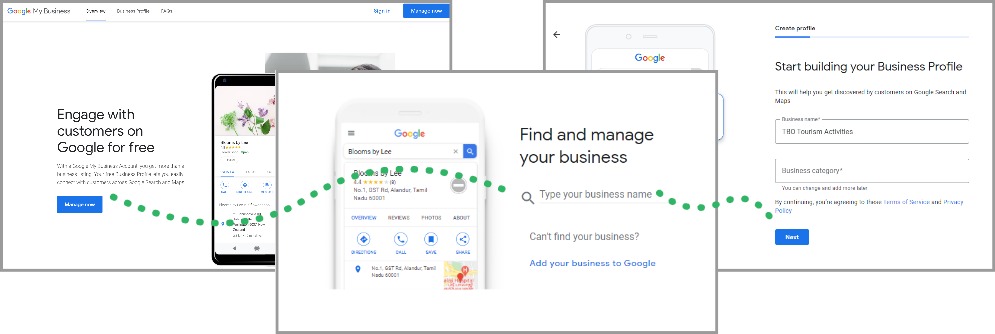 Screenshot of the steps to sign up for Googl My Business